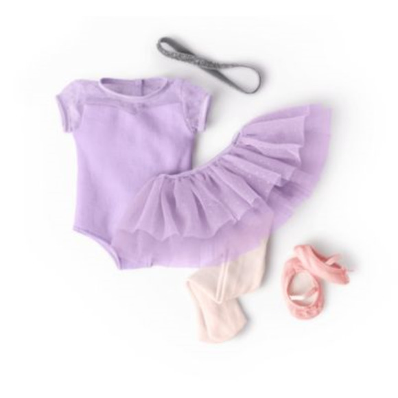 American Girl Doll SHIMMERING BALLET OUTFIT Purple Glitter Tutu Tights Leotard + - Picture 3 of 8
